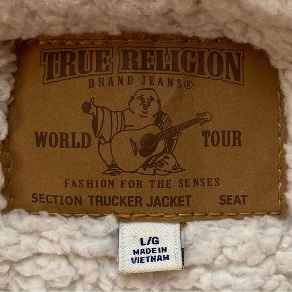 True Religion Deadstock Sherpa Lined Denim Trucker Jacket Size Large - Picture 9 of 15